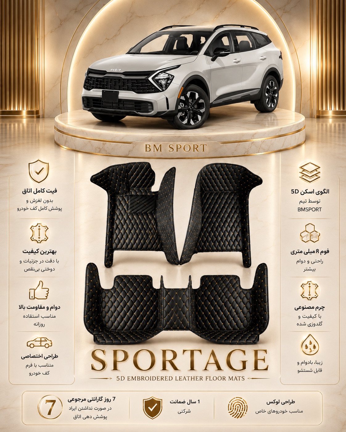 کفپوش ۵بعدی چرم دلتا SPORTAGE مدل ۲۰۲۵